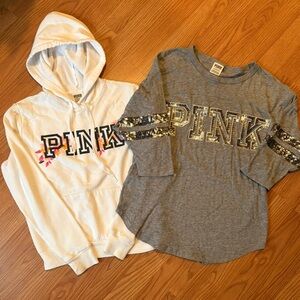 VS PINK Hoodie And 3/4 Sleeve Sequin Top Bundle Y2K